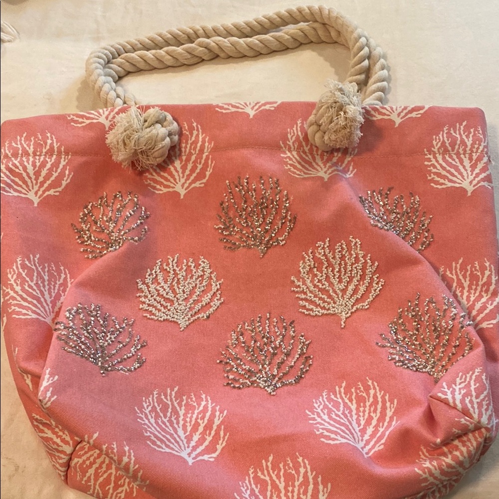 Pink Nautical Tote Bag with Coral Pattern